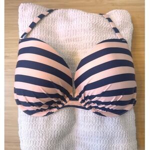 Aerie Striped Push Up Bikini Swimsuit Top Navy Blue Pink Underwire 36D